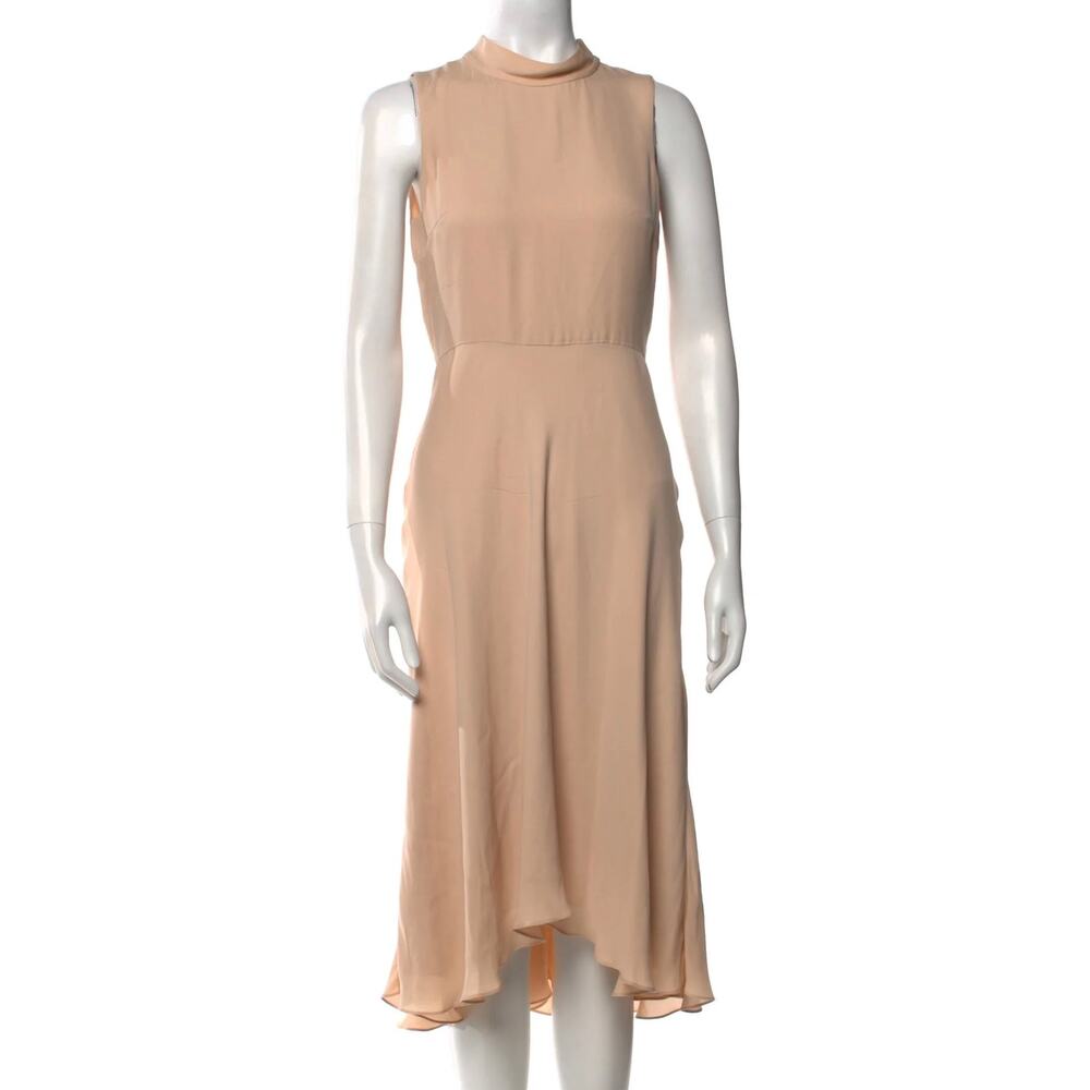 Theory 100% Silk Sleeveless Tie Back Midi Dress High‎ Low Hem Nude Beige Elegant
